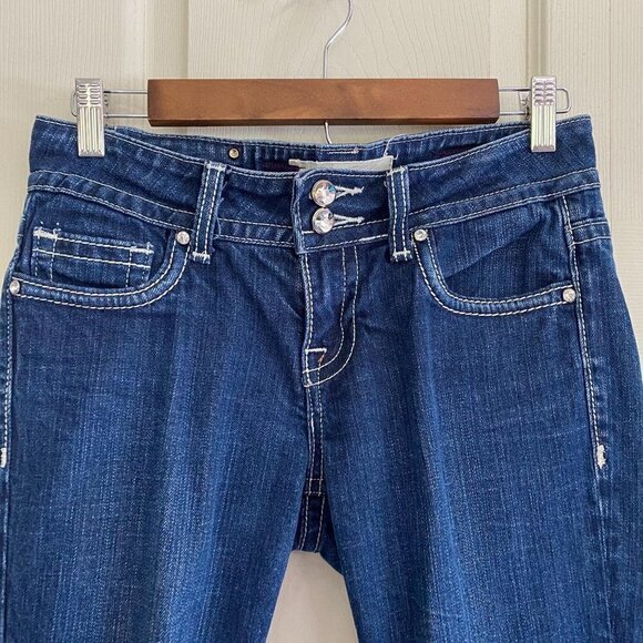 Vigoss Womens Dark Wash Bootcut Flap Back Rhinestone Pocket Jeans Juniors Size 3 - Picture 4 of 10